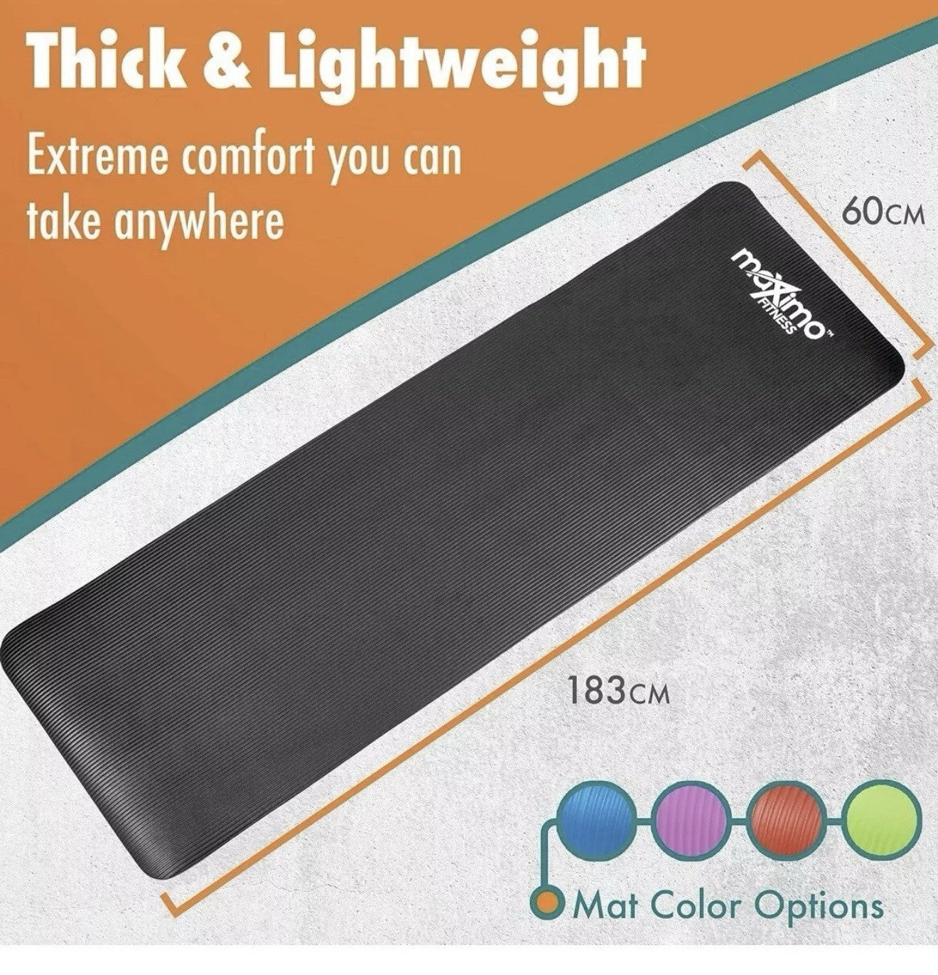 Maximo Yoga Fitness Mat Extra Thick Multipurpose Workout (Meas: 72 X 24) Black