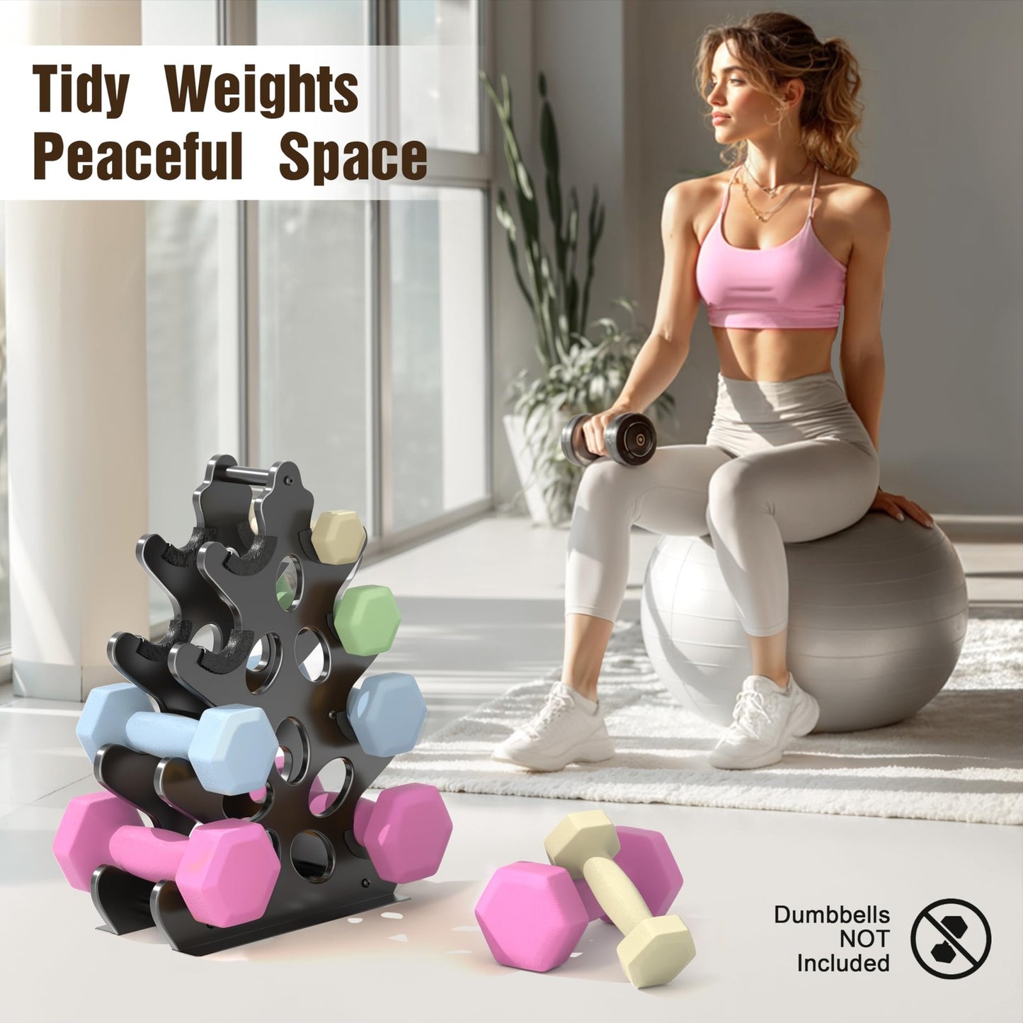 Dumbbell Rack 4-Tier Weight Stand Home Gym Dumbbell Storage Weight Tree Holde...
