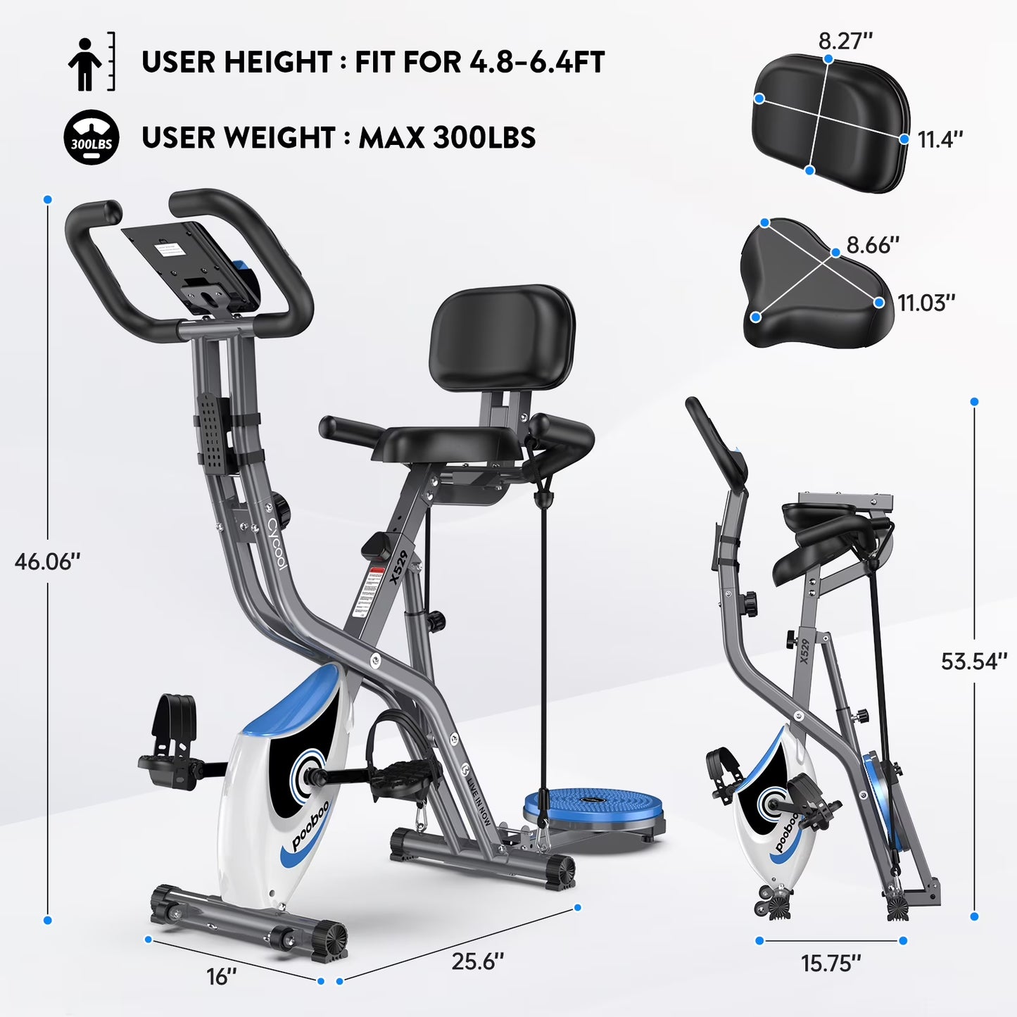 4In1 Folding Exercise Bike Indoor Home Cycling Bike Stationary Magnetic Cycling Bicycle X Bike Gym Workout 300 Lbs