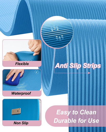 Extra Large Yoga Mat 78X51" 1/2" Thick NBR Foam Exercise Mats for Home Gym Workout, Blue