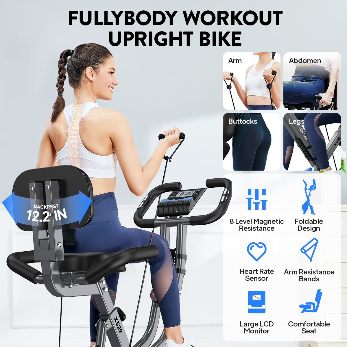4In1 Folding Exercise Bike Indoor Home Cycling Bike Stationary Magnetic Cycling Bicycle X Bike Gym Workout 300 Lbs