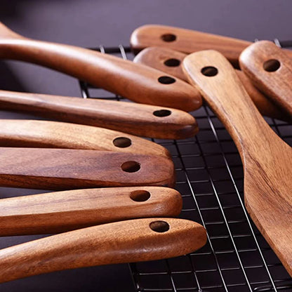 1-10 PC Wooden Cooking Spoons Smooth Teak Wooden Cooking Utensils Non-Stick Wooden Cooking Utensils – Wooden Spoons Set