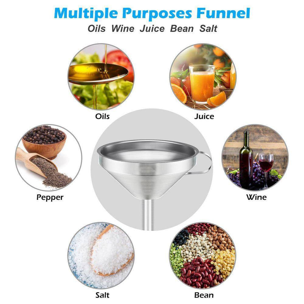 Stainless Steel Funnel with Strainer and 200 Mesh Filter Food Grade Oil Strainer Set of 7 for Kitchen Use