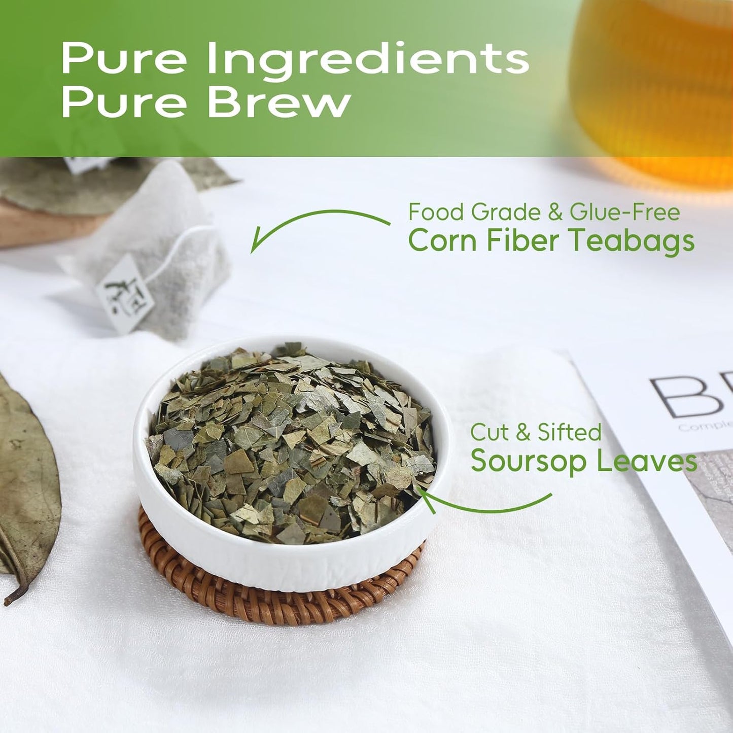 - Soursop Leaves Tea Bags, 40 Teabags - Premium Soursop Graviola Leaves - Hojas De Guanabana Tea - Non-Gmo - Caffeine-Free - Improve Digestion, Support Healthy Skin & Sleep