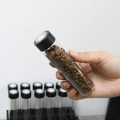 Coffee Beans Storage Container Glass Tube Bottle with Breathable Lid Wooden Display Rack Barista Accessories Coffeware Sets Gift
