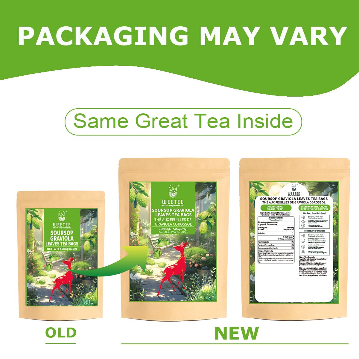 Soursop Leaves Tea Bags 50 Count, Made with 100% Pure Soursop Graviola/Guanabana Leaves, Natural Caffeine-Free Herbal Tea, Corn Fiber Tea Bags