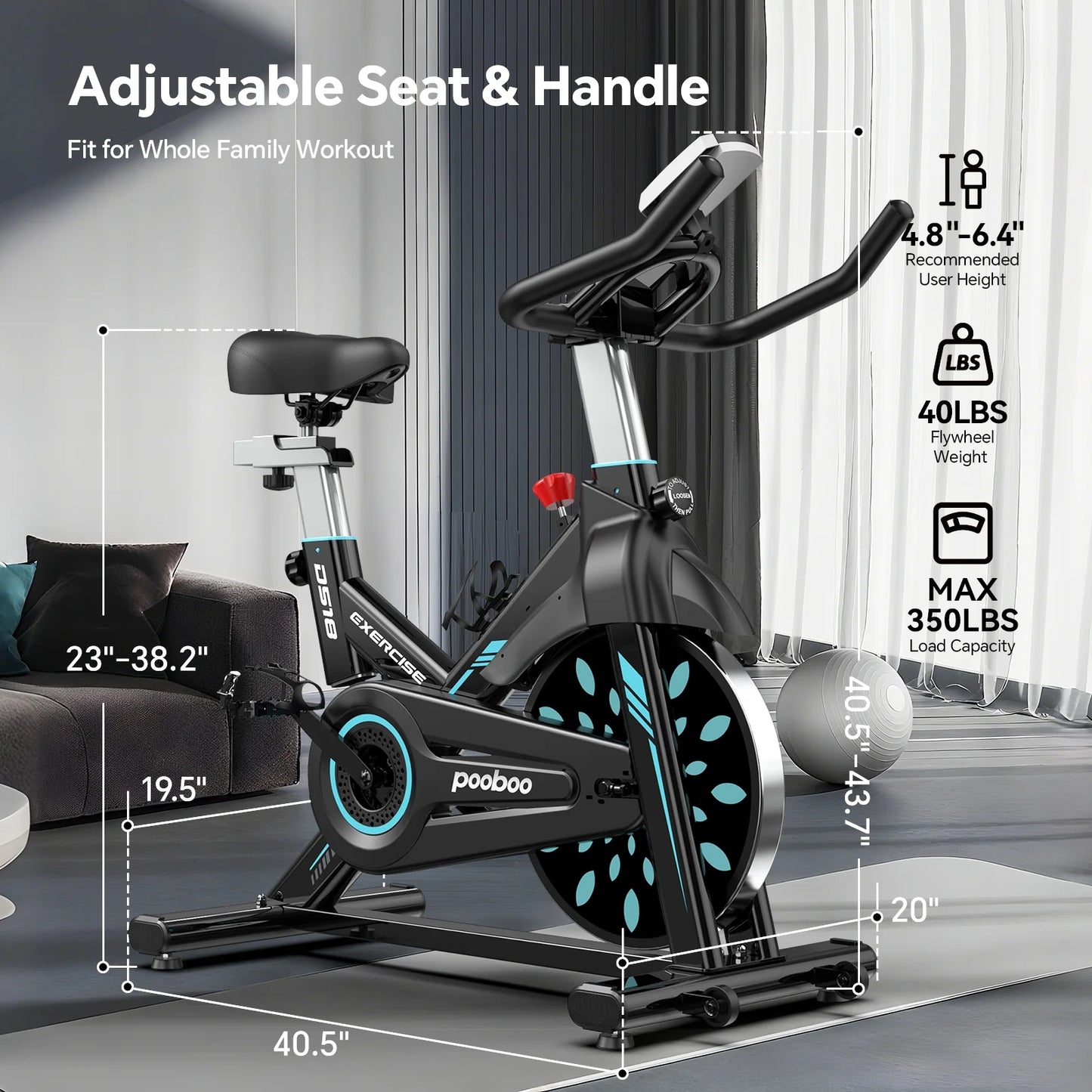 Professional Indoor Cycling Bike Stationary Exercise Bikes Home Cardio Workout Bicycle Machine 350Lb Flywheel Weight 40Lbs