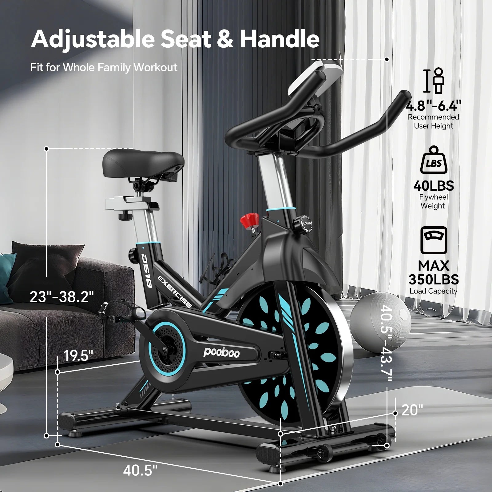 Professional Indoor Cycling Bike Stationary Exercise Bikes Home Cardio Workout Bicycle Machine 350Lb Flywheel Weight 40Lbs