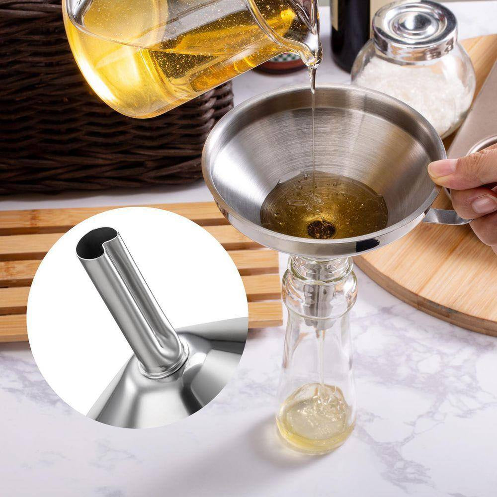 Stainless Steel Funnel with Strainer and 200 Mesh Filter Food Grade Oil Strainer Set of 7 for Kitchen Use