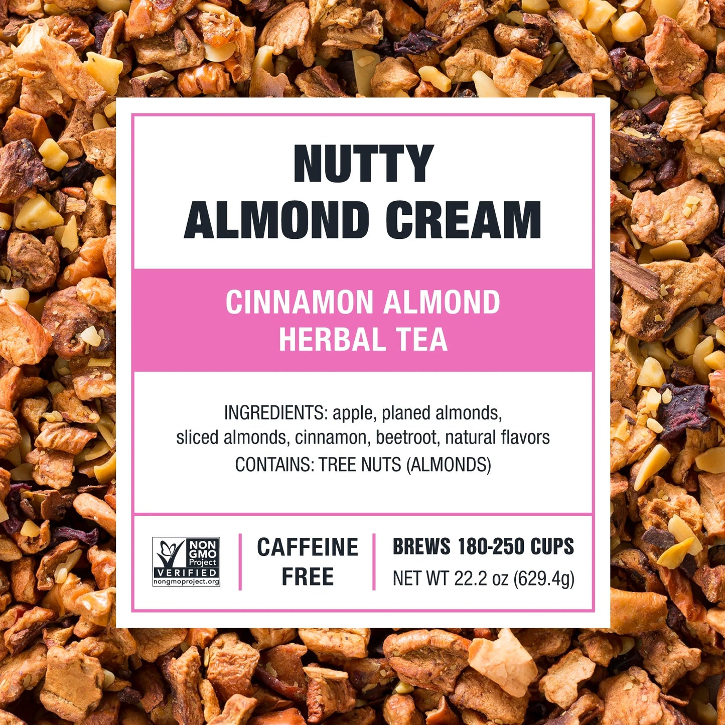 - Nutty Almond Cream, Relaxer Loose Leaf Fruit Tea, Caffeine Free, Gmo-Free, Make Hot or Iced Tea & Brews up to 50 Cups - 16Oz Bulk Pouch & 6.2Oz Refillabletin Combo