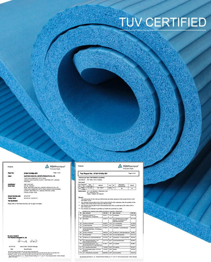 Thick Yoga Mat 15Mm Hi-Density NBR Foam Exercise Mats for Stretching Pilates Fitness, Blue W/ Bag