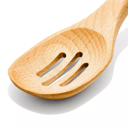 OXO 3Pc Wooden Utensil Set: Turner, Spoon & Slotted Spoon for Cooking & Kitchen Use, Hand Wash, Adult, Brown