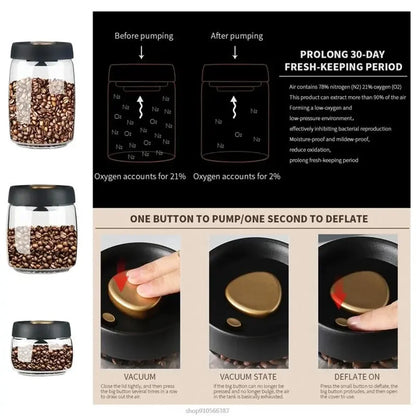 Coffee Beans Vacuum Sealed Tank Transparent Glass Food Storage Jars Household Moisture-Proof Air Extraction Airtight Container