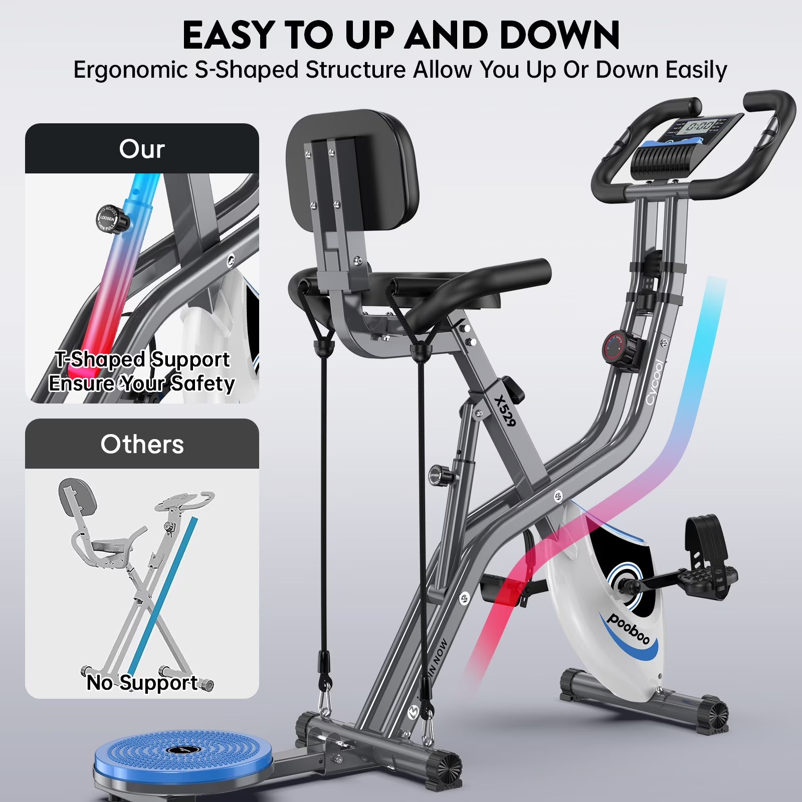 4In1 Folding Exercise Bike Indoor Home Cycling Bike Stationary Magnetic Cycling Bicycle X Bike Gym Workout 300 Lbs