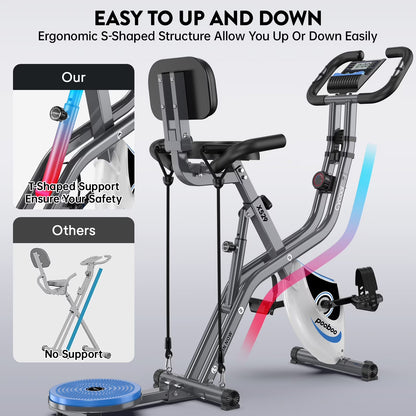 4In1 Folding Exercise Bike Indoor Home Cycling Bike Stationary Magnetic Cycling Bicycle X Bike Gym Workout 300 Lbs