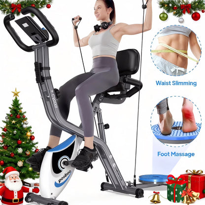 4In1 Folding Exercise Bike Indoor Home Cycling Bike Stationary Magnetic Cycling Bicycle X Bike Gym Workout 300 Lbs