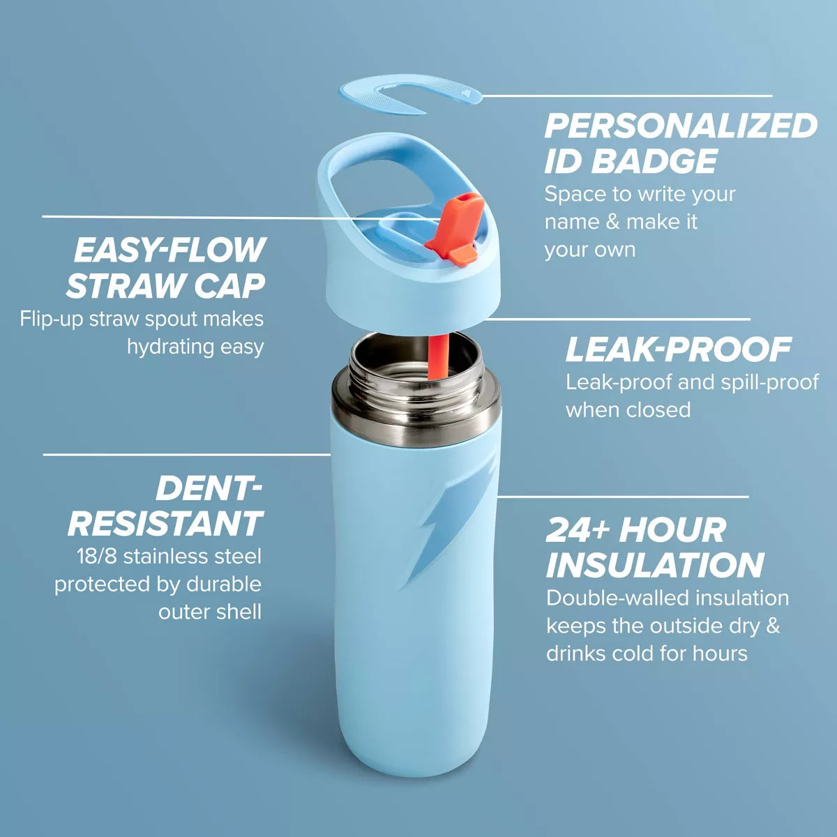 Gatorade 22Oz Stainless Steel Twist Cap Water Bottle