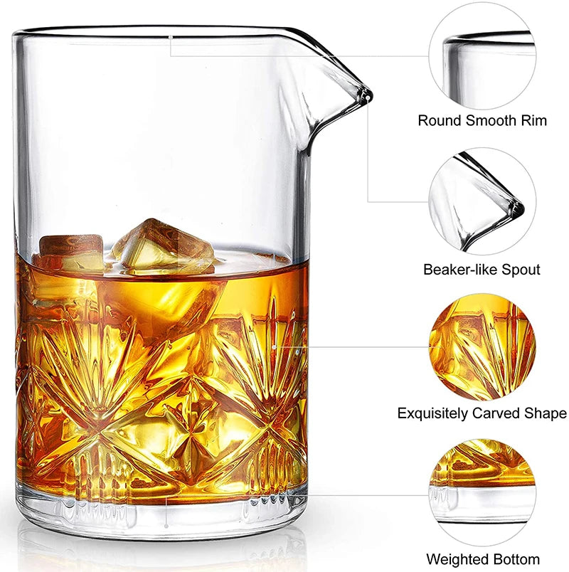Cocktail Mixing Glass Bartender Beaker Cocktail Stirring Glass with Thick Weighted Bottom Professional Bar Beaker Mixing Glass