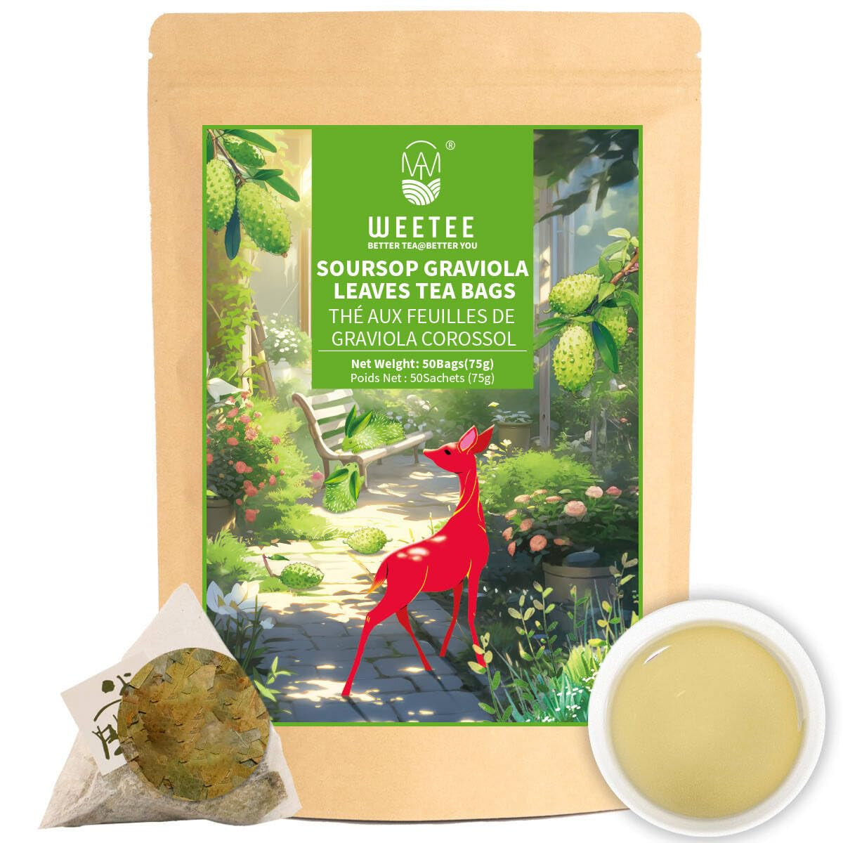 Soursop Leaves Tea Bags 50 Count, Made with 100% Pure Soursop Graviola/Guanabana Leaves, Natural Caffeine-Free Herbal Tea, Corn Fiber Tea Bags