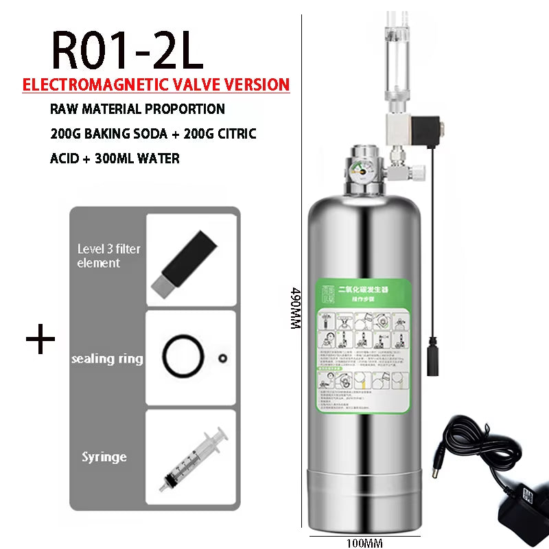 Aquarium DIY CO2 Generator System Kit Stainless Steel CO2 Cylinder Generator System Carbon Dioxide Reactor Kit for Plant Fish