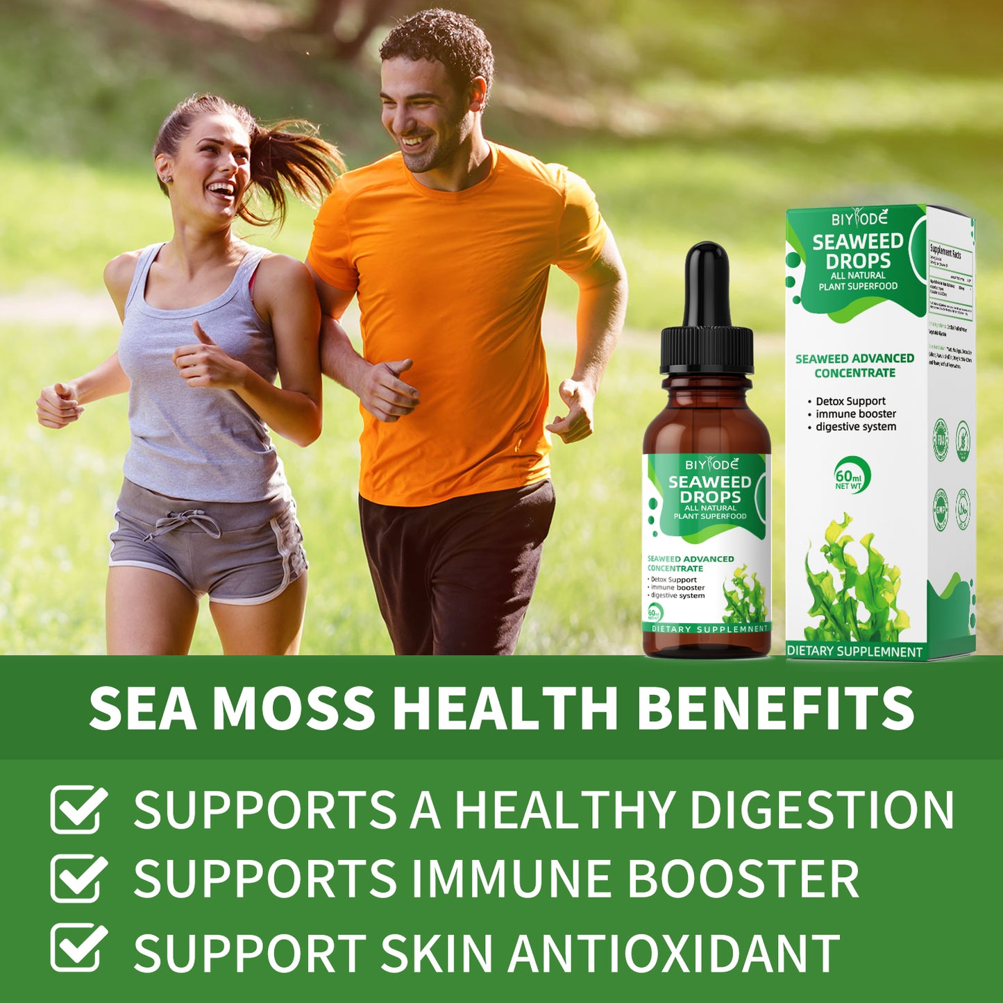 OEM ODM Custom Irish Sea Moss Herbal Supplement Wholesale Organic Raw Material Weight Loss Digest Support Seamoss Liquid Drops