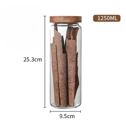 1Pcs Wood Lid Orgnizer Glass Airtight Canister Kitchen Storage Bottles Jar Sealed Food Container Ginger Cereal Dispenser Set
