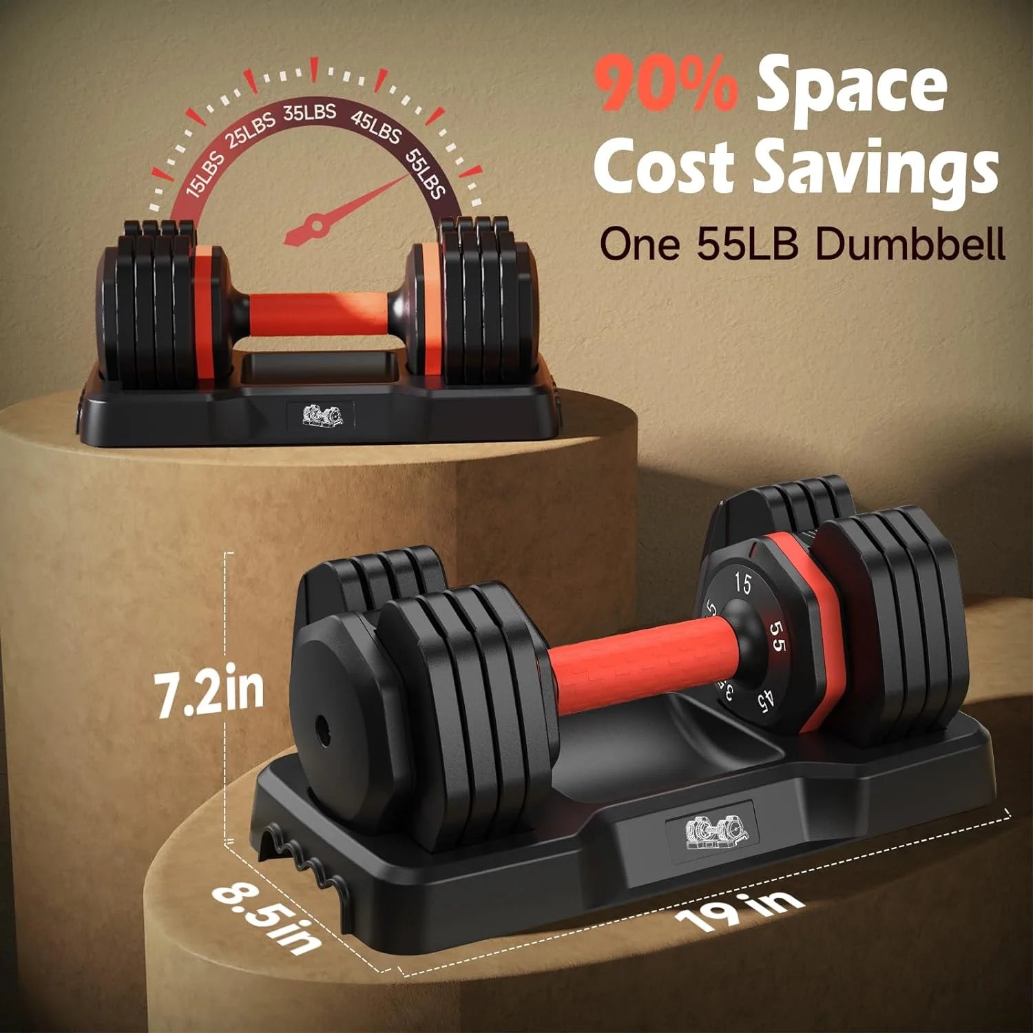55LB Adjustable Dumbbells Single,15Lb to 55LB Hex Adjustable Dumbbells of 2 Anti-Slip Handle, Suitable for Home Gym Exercise Equipment