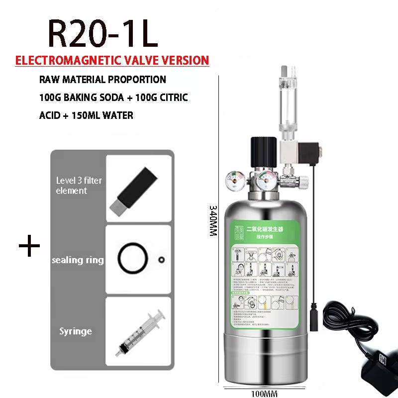 Aquarium DIY CO2 Generator System Kit Stainless Steel CO2 Cylinder Generator System Carbon Dioxide Reactor Kit for Plant Fish