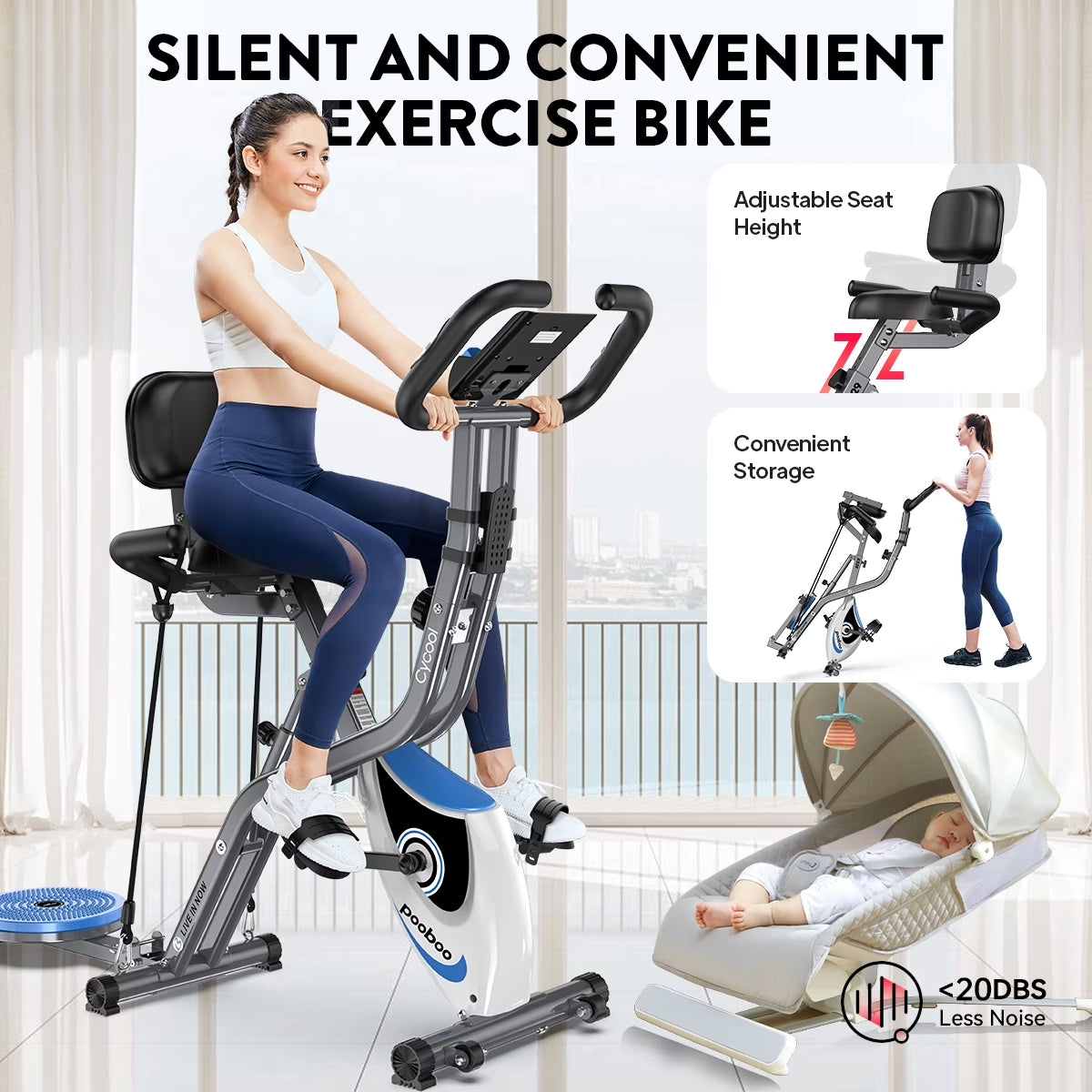 4In1 Folding Exercise Bike Indoor Home Cycling Bike Stationary Magnetic Cycling Bicycle X Bike Gym Workout 300 Lbs