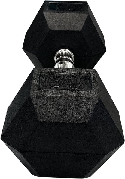 Set of 2 Hex Rubber Dumbbell with Metal Handles, Pair of 2 Heavy Dumbbells (35 Lb)