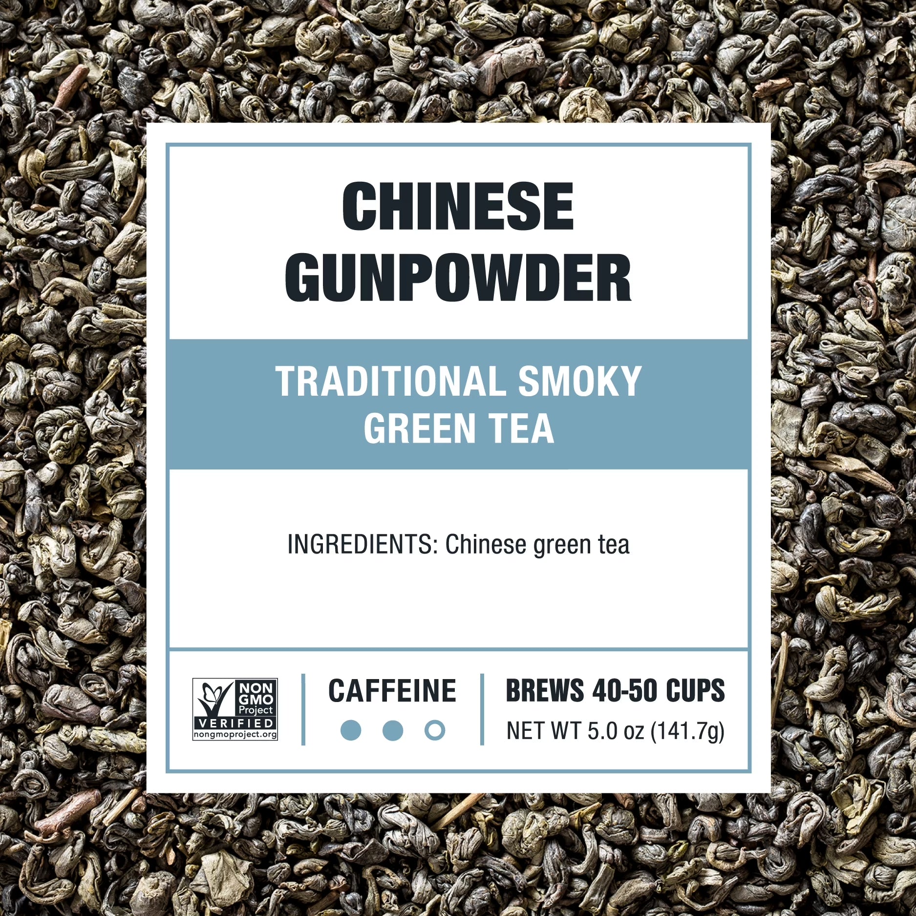 - Chinese Gunpowder, Slenderizer Loose Leaf Green Tea, Traditional Smoky Green Tea, Medium Caffeine, Gmo-Free, Make Hot or Iced Tea & Brews up to 50 Cups - 5 Ounce Refillable Tin