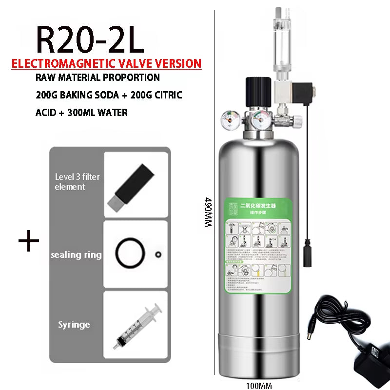 Aquarium DIY CO2 Generator System Kit Stainless Steel CO2 Cylinder Generator System Carbon Dioxide Reactor Kit for Plant Fish