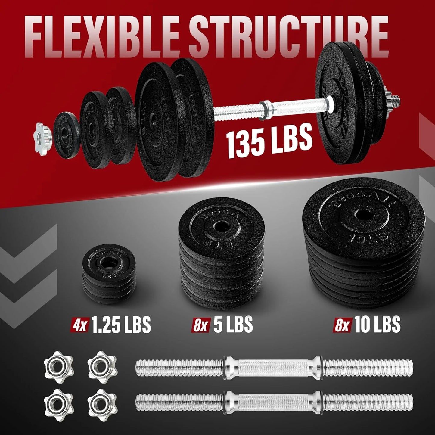 135Lbs - Dumbbell Cast Iron Adjustable - Brown Box
