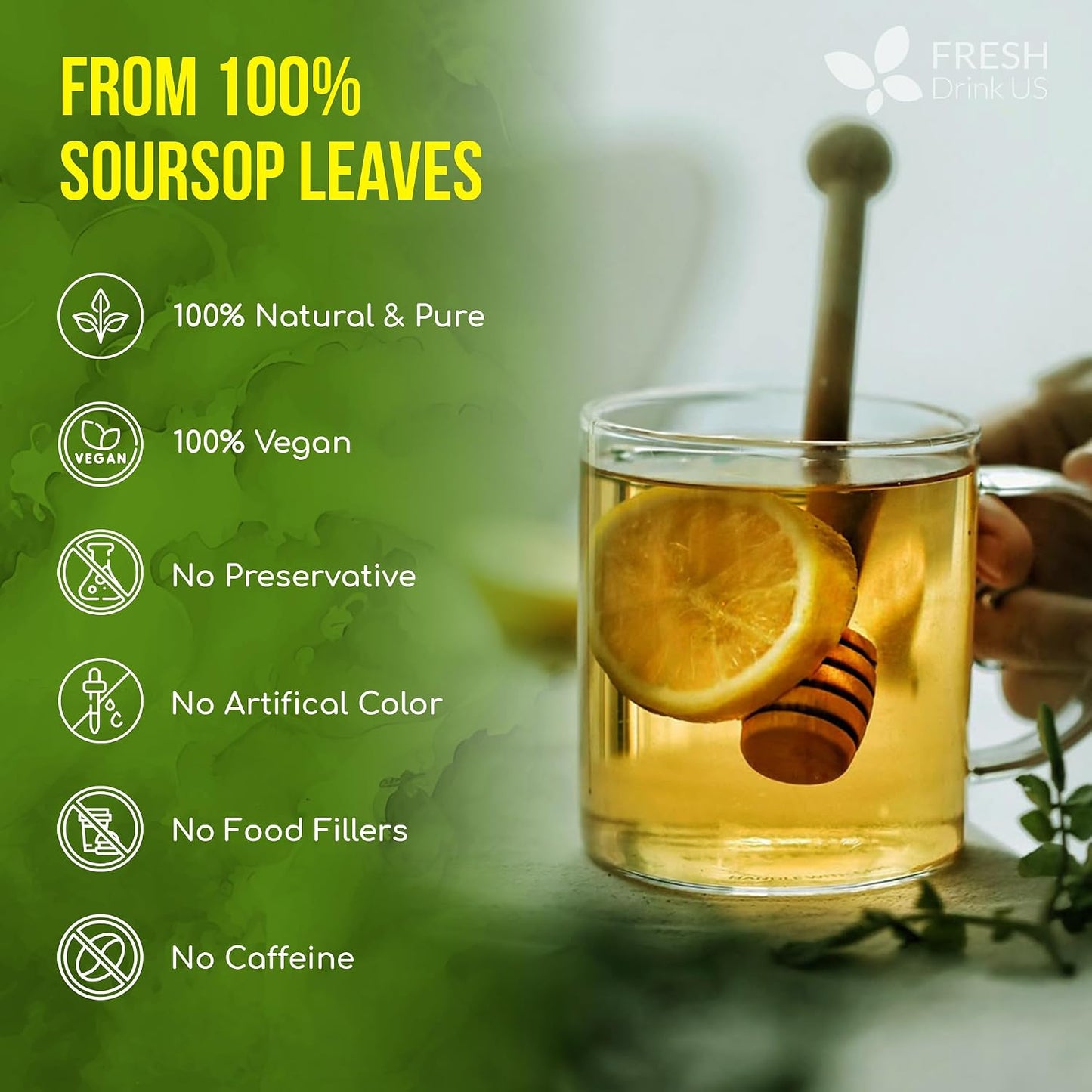 , Premium 75 Soursop Graviola Leaf Tea Bags, 100% Natural and Pure from Soursop Leaves, Handmade, Made with Natural Materials-Corn Fiber Tea Bag, Sugar/ Caffeine/ Gluten Free, Hoja Guanabana Tea