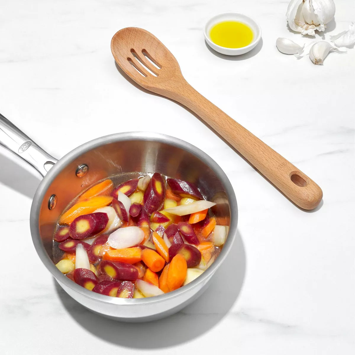 OXO 3Pc Wooden Utensil Set: Turner, Spoon & Slotted Spoon for Cooking & Kitchen Use, Hand Wash, Adult, Brown