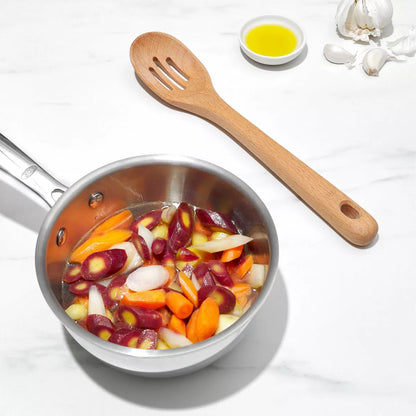 OXO 3Pc Wooden Utensil Set: Turner, Spoon & Slotted Spoon for Cooking & Kitchen Use, Hand Wash, Adult, Brown