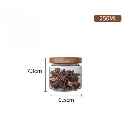 1Pcs Wood Lid Orgnizer Glass Airtight Canister Kitchen Storage Bottles Jar Sealed Food Container Ginger Cereal Dispenser Set