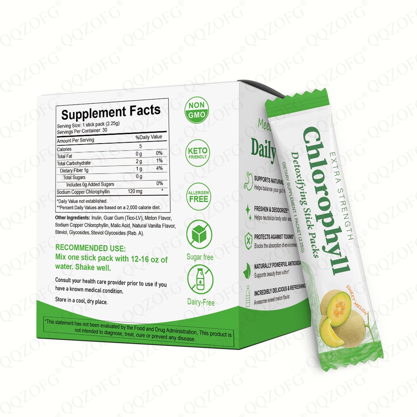 Chlorophyll Stick Pack Herbal Detox Supplement For Gut Health Super Green Powder Sweet Melon Flavor