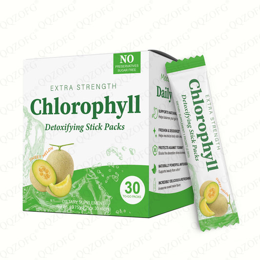 Chlorophyll Stick Pack Herbal Detox Supplement For Gut Health Super Green Powder Sweet Melon Flavor