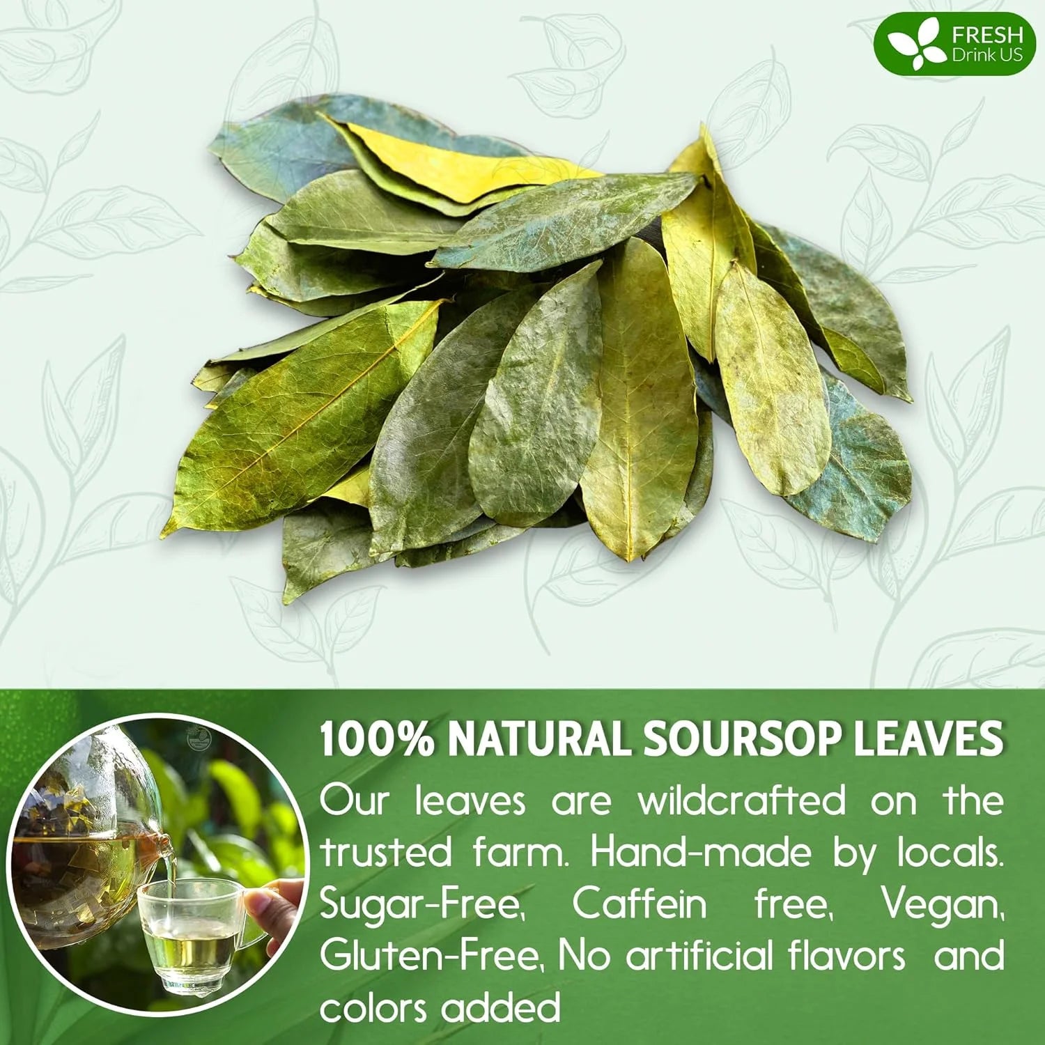 55+ Premium Soursop Graviola Dried Leaves, 55-60 Natural Leaves, Whole Soursop Leaves, Wildcrafted, Graviola, Soursop, Hoja Guanabana, Soursop Loose Leaf Herbal Tea, No Gluten, Vegan