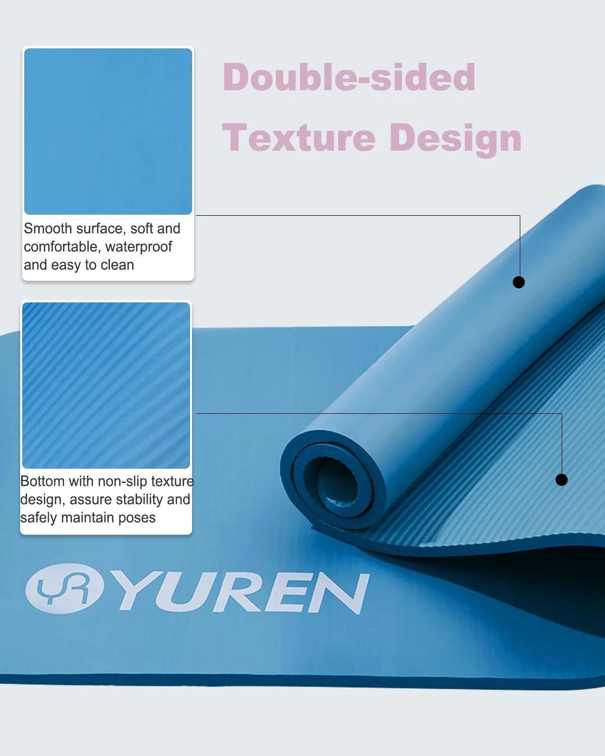 Thick Yoga Mat 15Mm Hi-Density NBR Foam Exercise Mats for Stretching Pilates Fitness, Blue W/ Bag