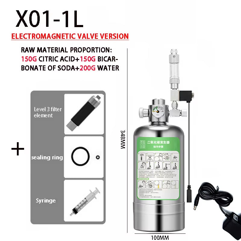Aquarium DIY CO2 Generator System Kit Stainless Steel CO2 Cylinder Generator System Carbon Dioxide Reactor Kit for Plant Fish