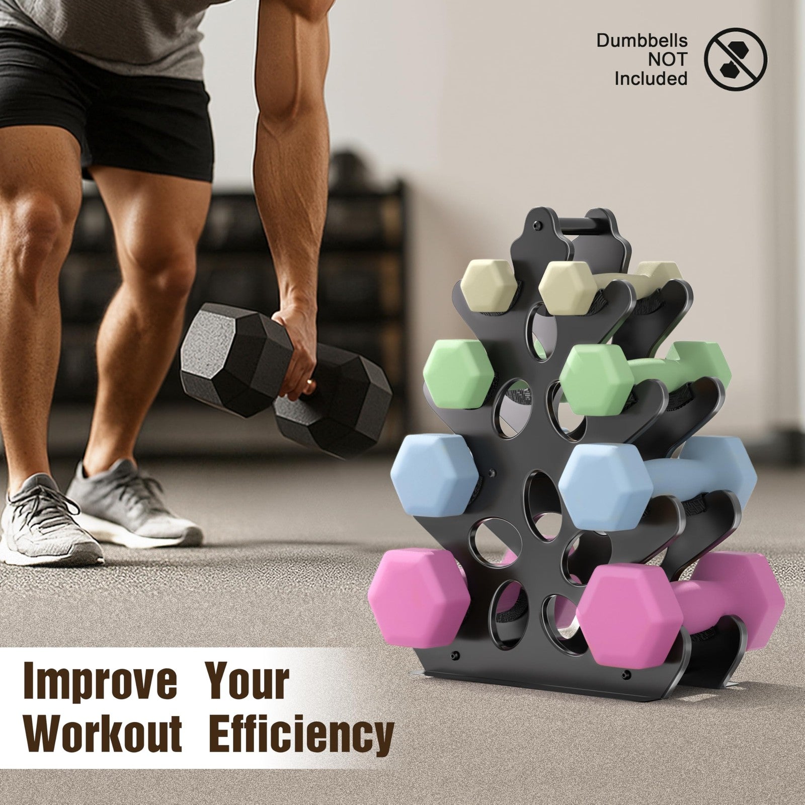 Dumbbell Rack 4-Tier Weight Stand Home Gym Dumbbell Storage Weight Tree Holde...