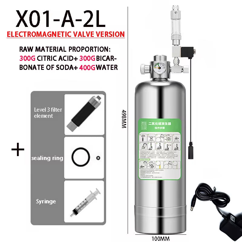 Aquarium DIY CO2 Generator System Kit Stainless Steel CO2 Cylinder Generator System Carbon Dioxide Reactor Kit for Plant Fish
