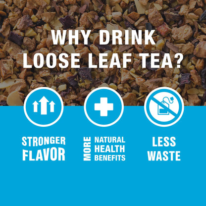 - Nutty Almond Cream, Relaxer Loose Leaf Fruit Tea, Caffeine Free, Gmo-Free, Make Hot or Iced Tea & Brews up to 50 Cups - 16Oz Bulk Pouch & 6.2Oz Refillabletin Combo
