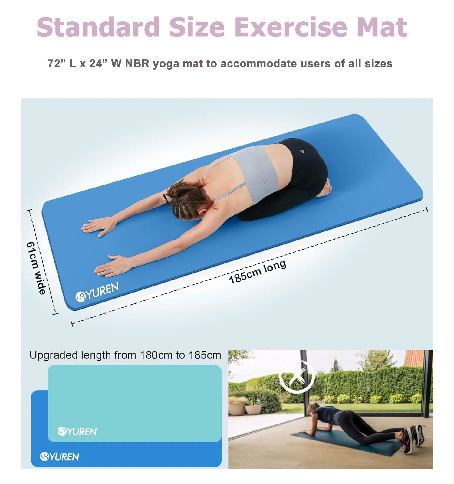 Thick Yoga Mat 15Mm Hi-Density NBR Foam Exercise Mats for Stretching Pilates Fitness, Blue W/ Bag