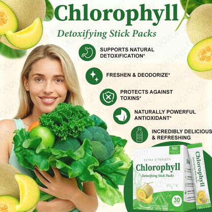 Chlorophyll Stick Pack Herbal Detox Supplement For Gut Health Super Green Powder Sweet Melon Flavor