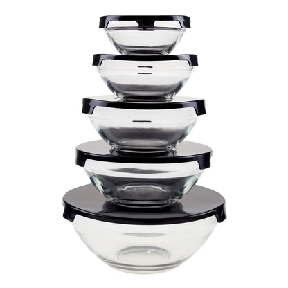 10 Piece Glass Storage Containers with Snap Lids Mixing Bowls Kitchen Prep Food Safe Reusable Space Efficient Dishwasher Safe