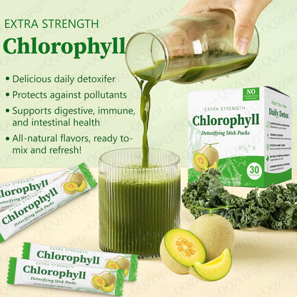 Chlorophyll Stick Pack Herbal Detox Supplement For Gut Health Super Green Powder Sweet Melon Flavor