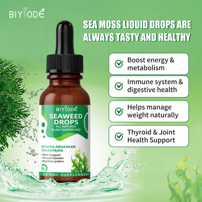 OEM ODM Custom Irish Sea Moss Herbal Supplement Wholesale Organic Raw Material Weight Loss Digest Support Seamoss Liquid Drops